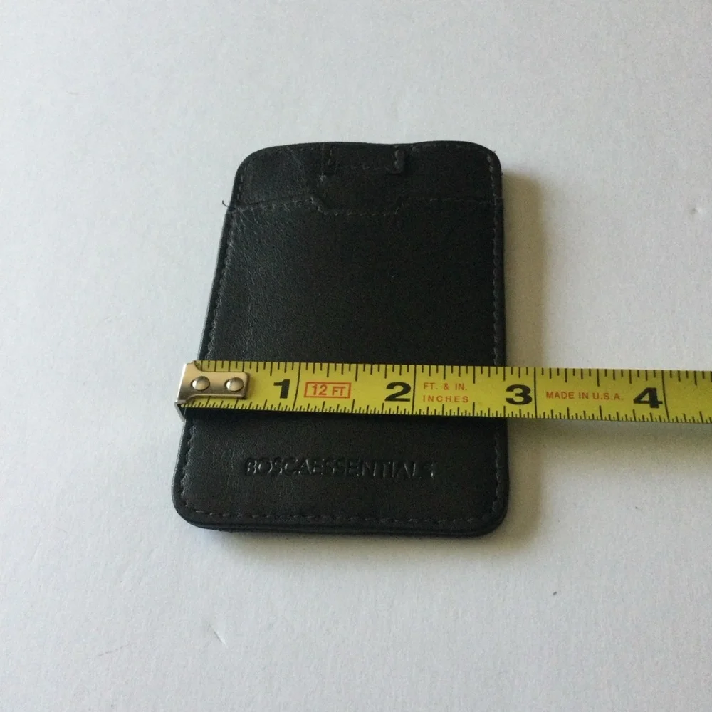 BOSCA ESSENTIALS LEATHER CARD CASE BLACK 4” NWT